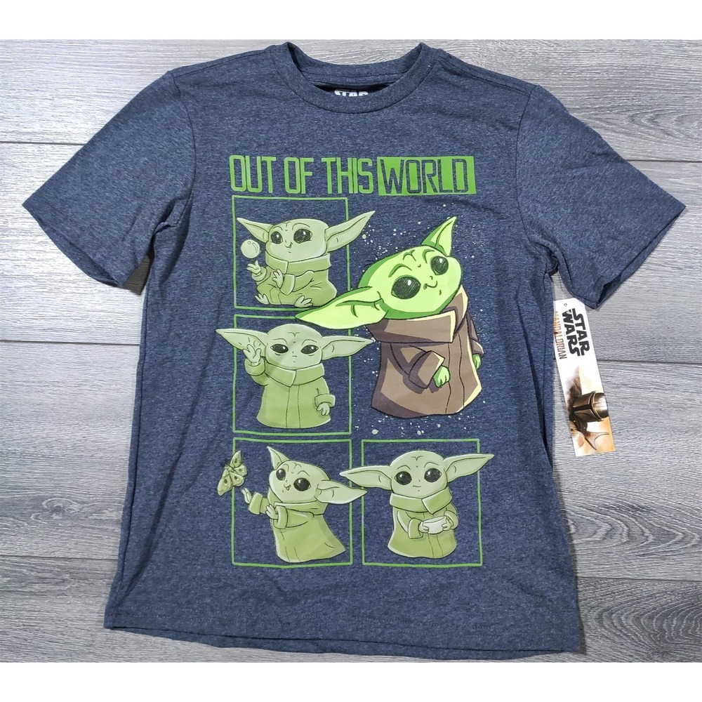 Star Wars Baby Yoda Shirt Large 10-12 Gray Mandalorian Grogu Tee Boys